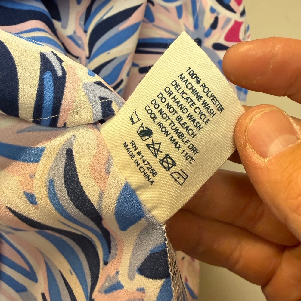 Simply Southern Poncho Top Womens Medium Blue Pink Tropical Leaf Excellent Boho - Picture 5 of 7